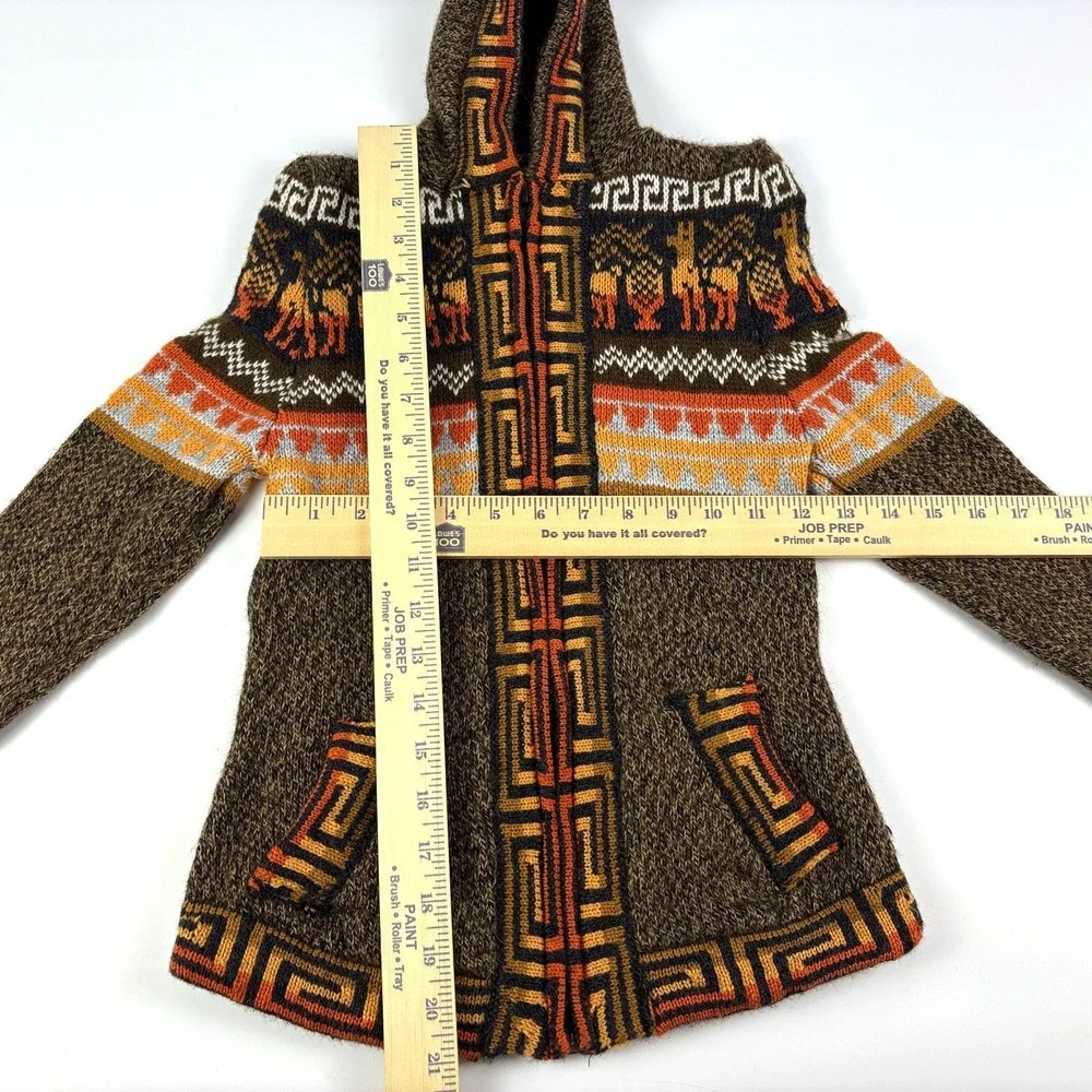 Artesano‎ Couture Zip Up Sweater Hoodie Kids Sz S/M Brown Orange Yellow Alpaca